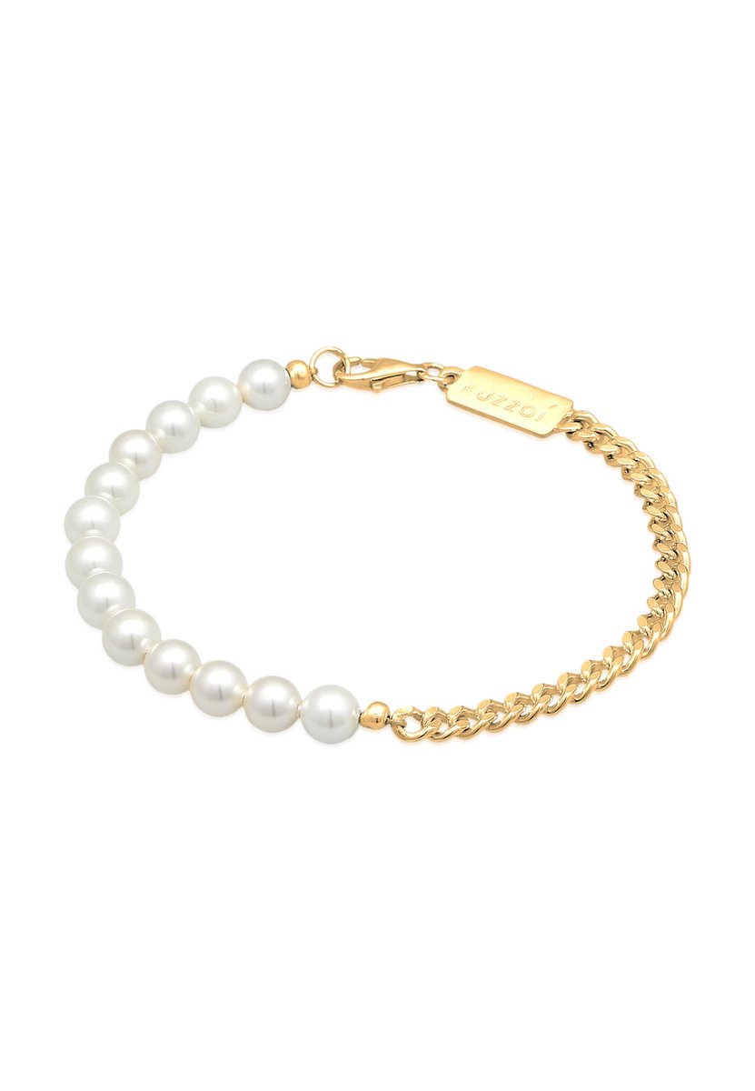 KUZZOI - Armband - Heren Trend Massief met Schelpkern parels in 925 sterling zilver - Heren