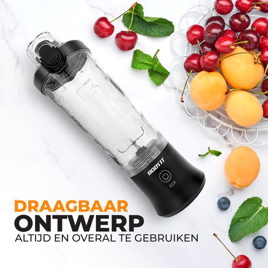 BODYIT® - Draagbare Blender met Extra Accessoires - 700ml - 6 Mesjes - Portable Blender To Go - USB-C - Oplaadbare Blenders met Accu - Draadloze Smoothie & Shake Maker - Zwart van BODYIT® — afbeelding 3