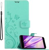 Cadorabo Hoesje voor Xiaomi Mi A1 / Mi 5X in BLOEMEN TURKOOIS - Beschermhoes in bloemmotief met magnetische sluiting, standfunctie en kaartsleuven Book Case Cover Etui