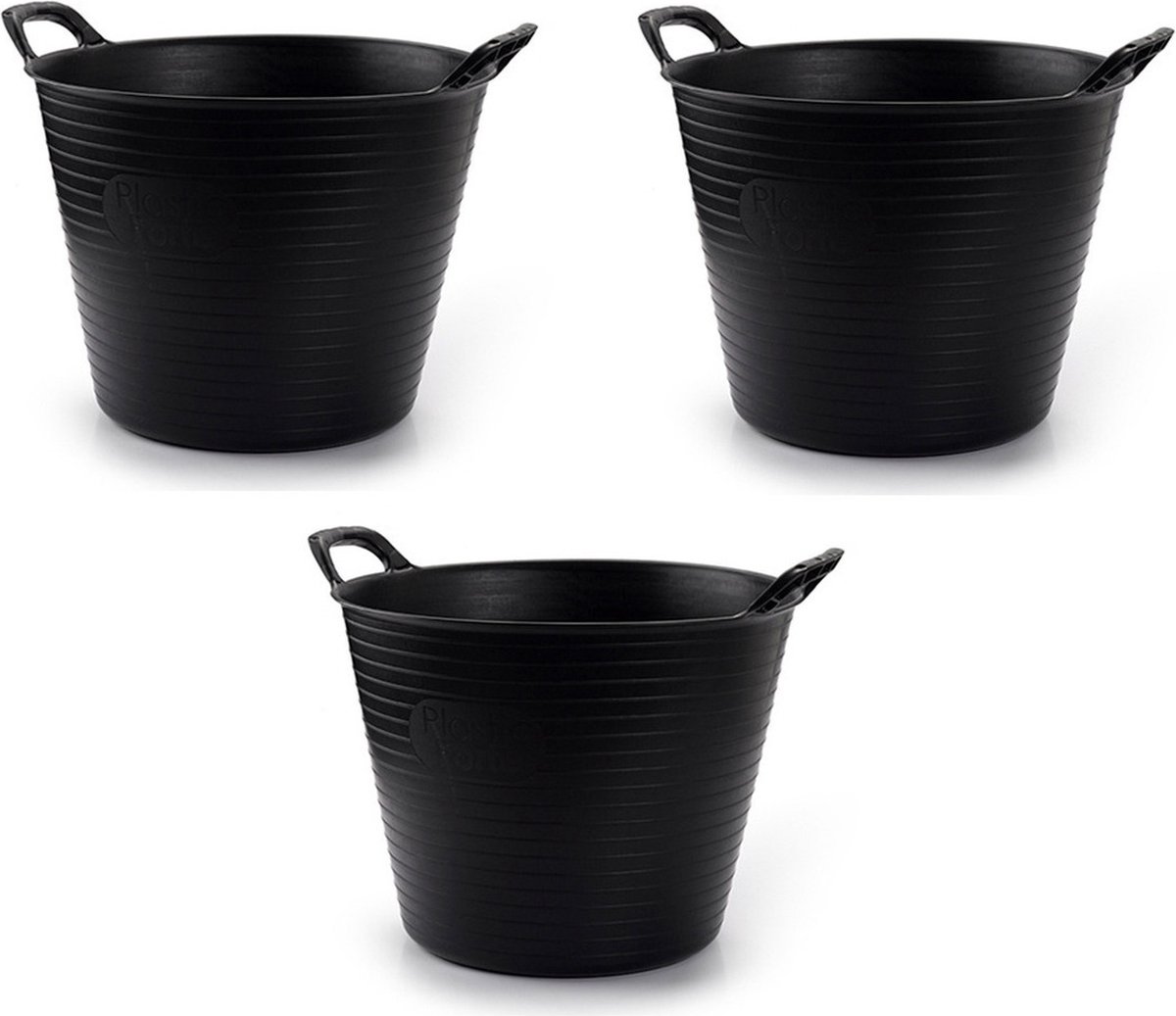 Goedkoopste Plasticforte flexibele emmer/kuip - 3x - zwart - kunststof - rond - 42 liter - 49 x 45 x 38 cm - wasmanden - tuinafval - speelgoed