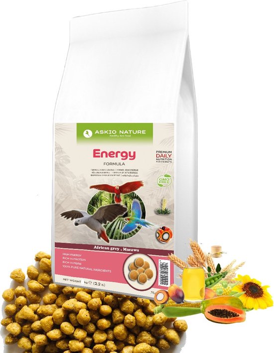 Askio Nature High Energy 1kg - Papegaaienvoer grijze roodstaart - Vogelvoer ara - Biologisch Vogelvoer - Grijze Roodstaart - Papegaaienvoer - Edelpapegaaien