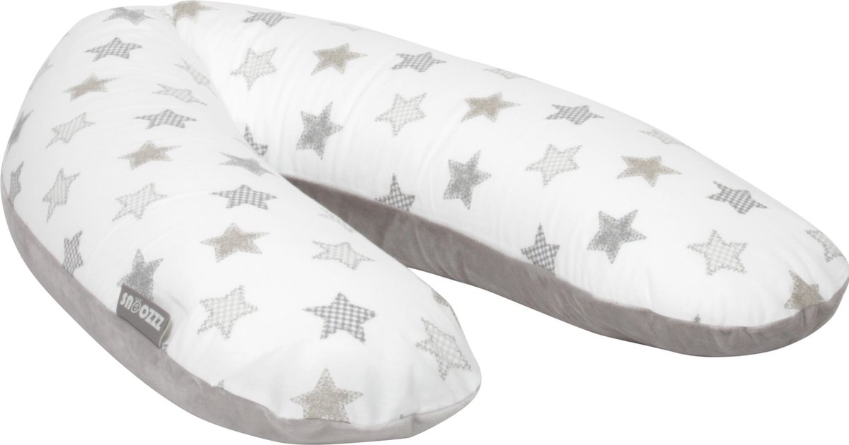 Goedkoopste Snoozzz Zwangerschapskussen Zijslaapkussen Lichaamskussen Premium kwaliteit - 185 cm - microparel vulling - luxe draagtas - Ster grijs