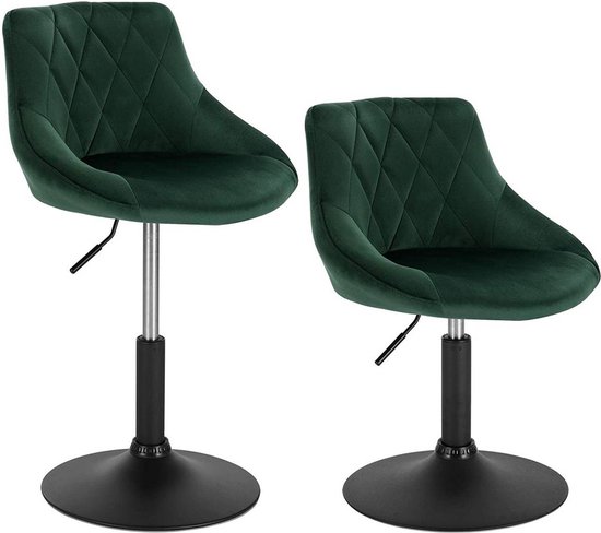 Tabouret de bar Deluxe Suniti - Industrial - Vert foncé - Lot de 2 Tabourets de bar - Tabouret de bar Tabouret - Tabourets de bar avec dossier - Chaise de cuisine - Hauteur réglable - Velours