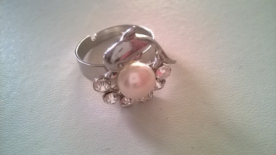 Gemstones-silver ring 925-verzilverd met dolfijn + parel + zirkonia 19 mm en verstelbaar