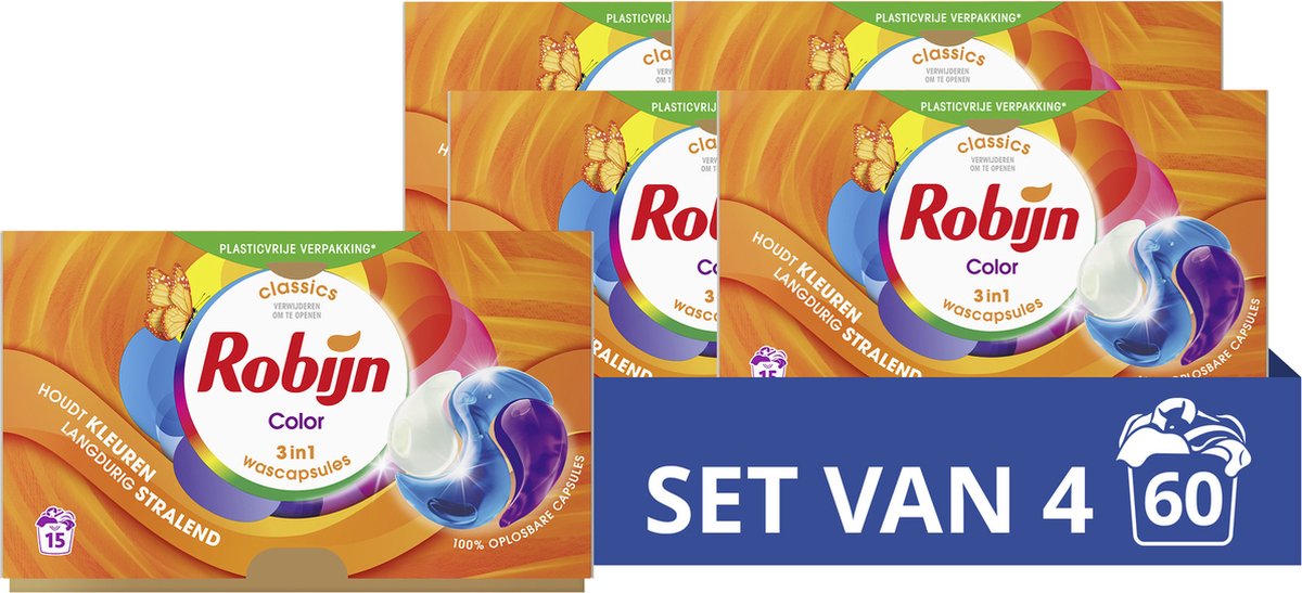 Robijn Classics Color 3-in-1 Wascapsules - 4 x 15 wasbeurten - Voordeelverpakking - Robijn