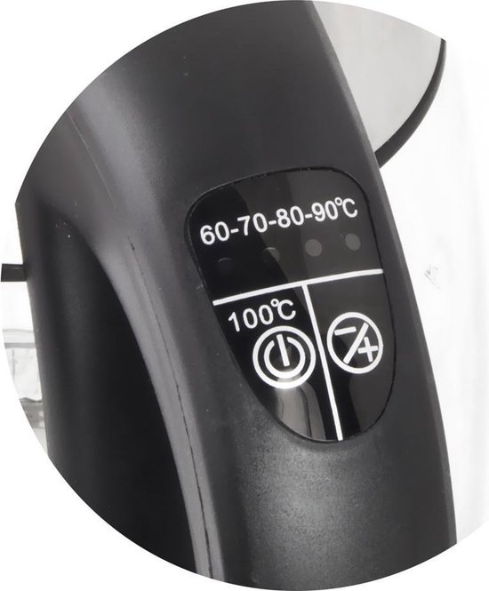 Close-up van het bedieningspaneel van een waterkoker met temperatuurselecties 60-100°C.