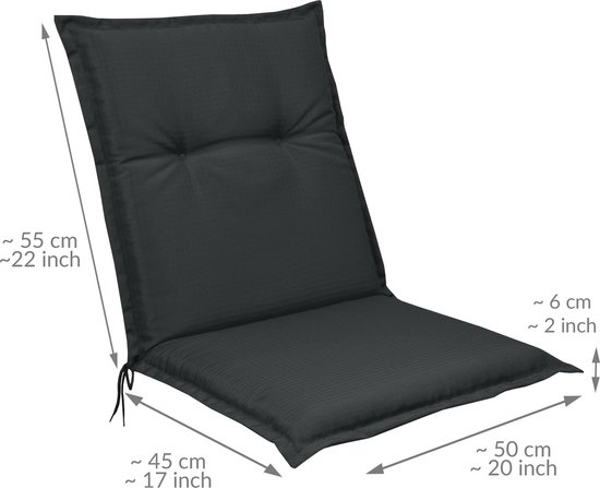 Beautissu Base NL – Set van 2 Tuinstoelkussens Lage Rug 100x50x6 cm Antraciet Kussen voor Tuinstoelen Zitkussen