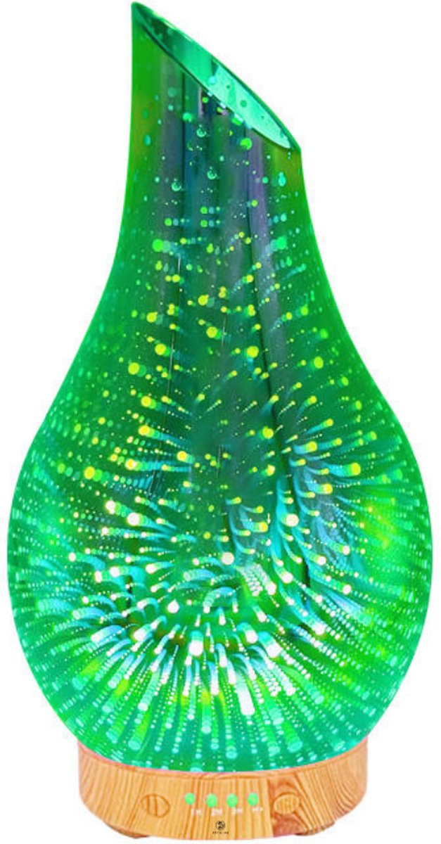 Recalma Glazen 3D aroma diffuser - Aroma Diffuser - Geurverspreider - Luchtbevochtiger - Vernevelaar - Nachtlamp - 7 kleuren LED verlichting - Uniek 3D design