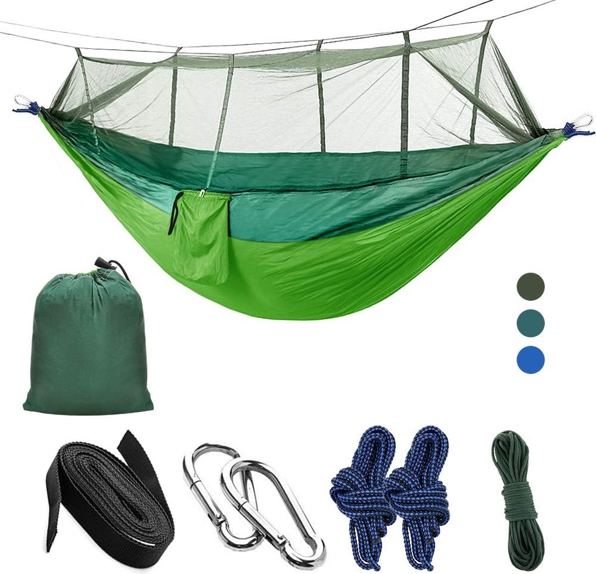 Hangmat met muggennet, draaggordel en karabijnhaak van parachute-nylon,  draagvermogen... | bol.com