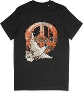 Heren en Dames T Shirt - Vredesduif Print Peace - Zwart - Maat S