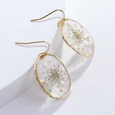 Bloemen Oorbellen - Queen Anne's Lace - Dames oorbellen - Droogbloemen - Gouden oorhangers - Cadeautje voor haar -