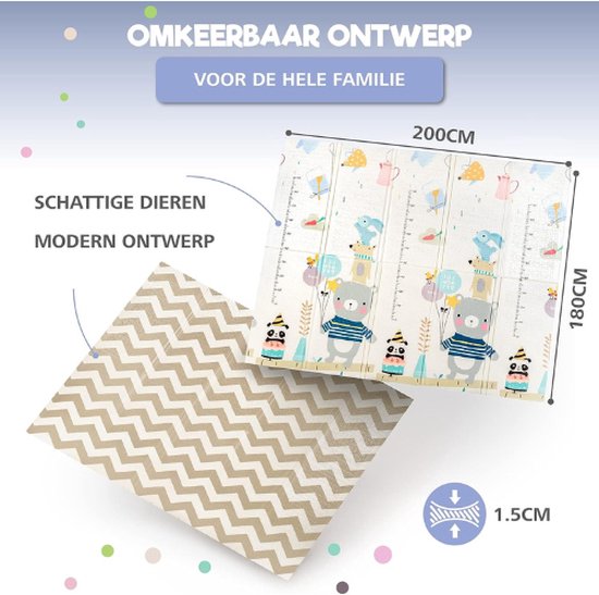 Speelmat Baby Kinderen - Dubbelzijdige vloermat - Opvouwbaar - 180x200cm - Babygym mat van HOMCOM — afbeelding 2