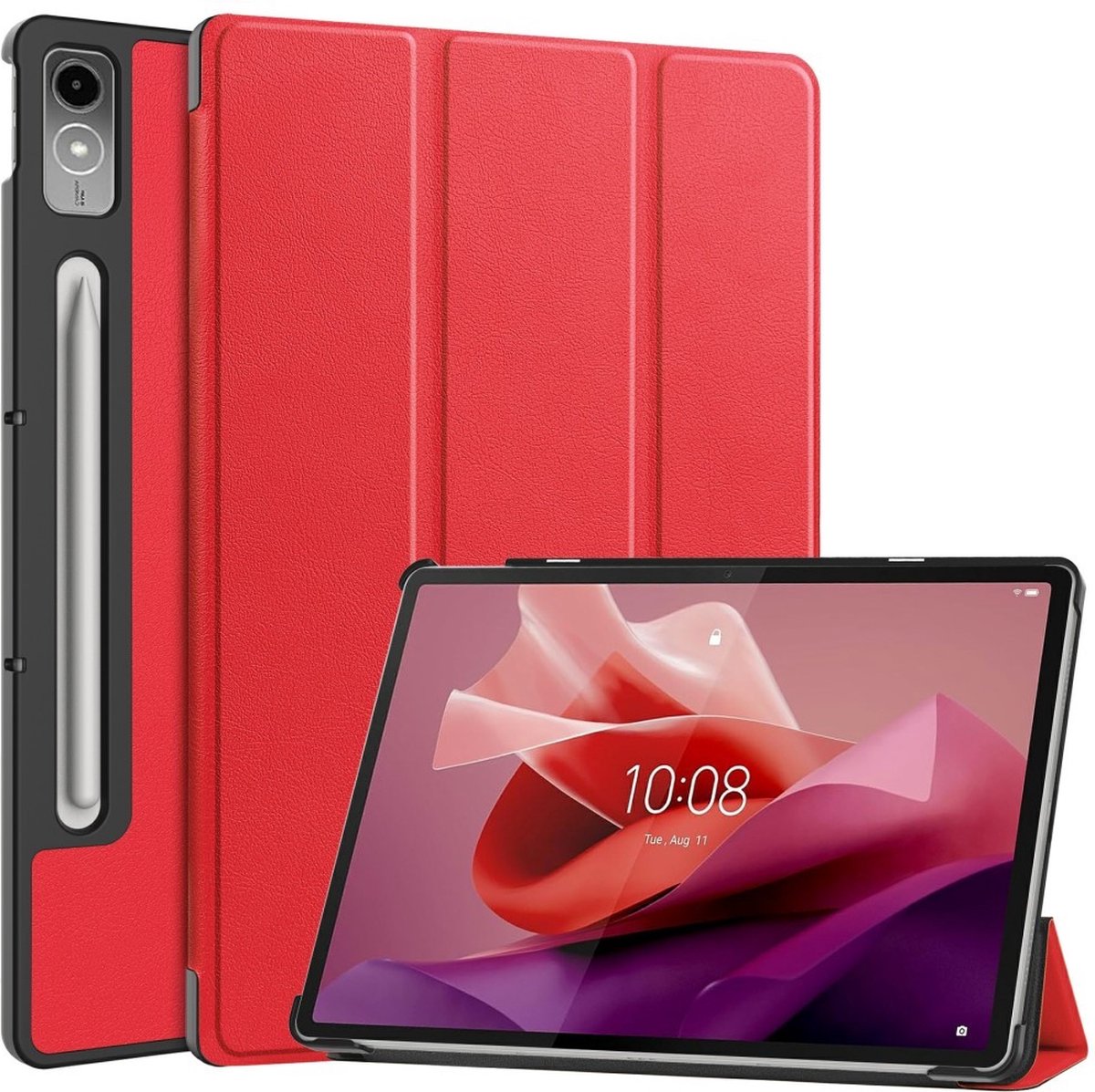 Tablethoes geschikt voor Lenovo Tab P12 Hoesje - Tri-Fold Book Case met Wake/Sleep - Rood