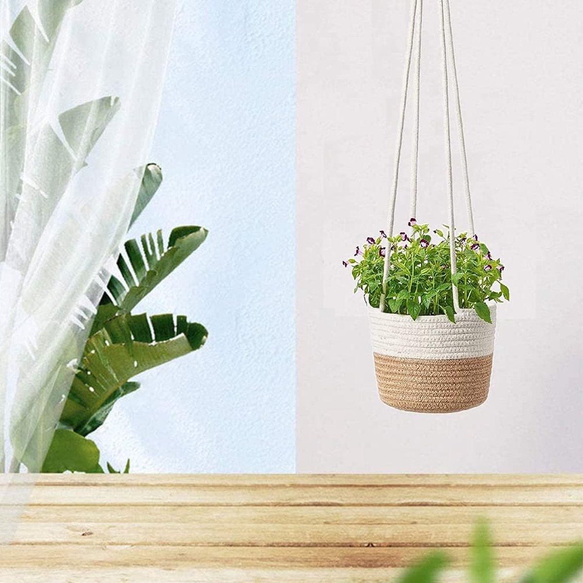 Paniers Suspendus En Jute Tissé Main - Lot De 1, 14 Cm, Blanc, Décoration Nordique Pour Plantes Et Rangement - 10