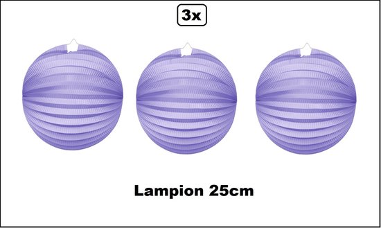 3x Lampion Lila 25cm - festival thema feest verjaardag party papier BBQ strand licht fun