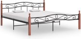 The Living Store Metalen bedframe - Massief eikenhout - Zwart/donkerhout - 210x187x90cm