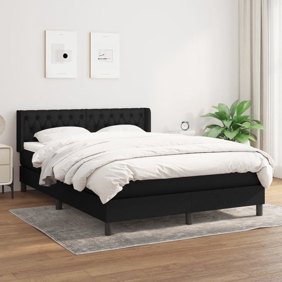 The Living Store Boxspringbed - Pocketvering Matras - Middelharde Ondersteuning - Huidvriendelijk Topmatras - Zwart - 203 x 147 x 78/88 cm (L x B x H) - The Living Store