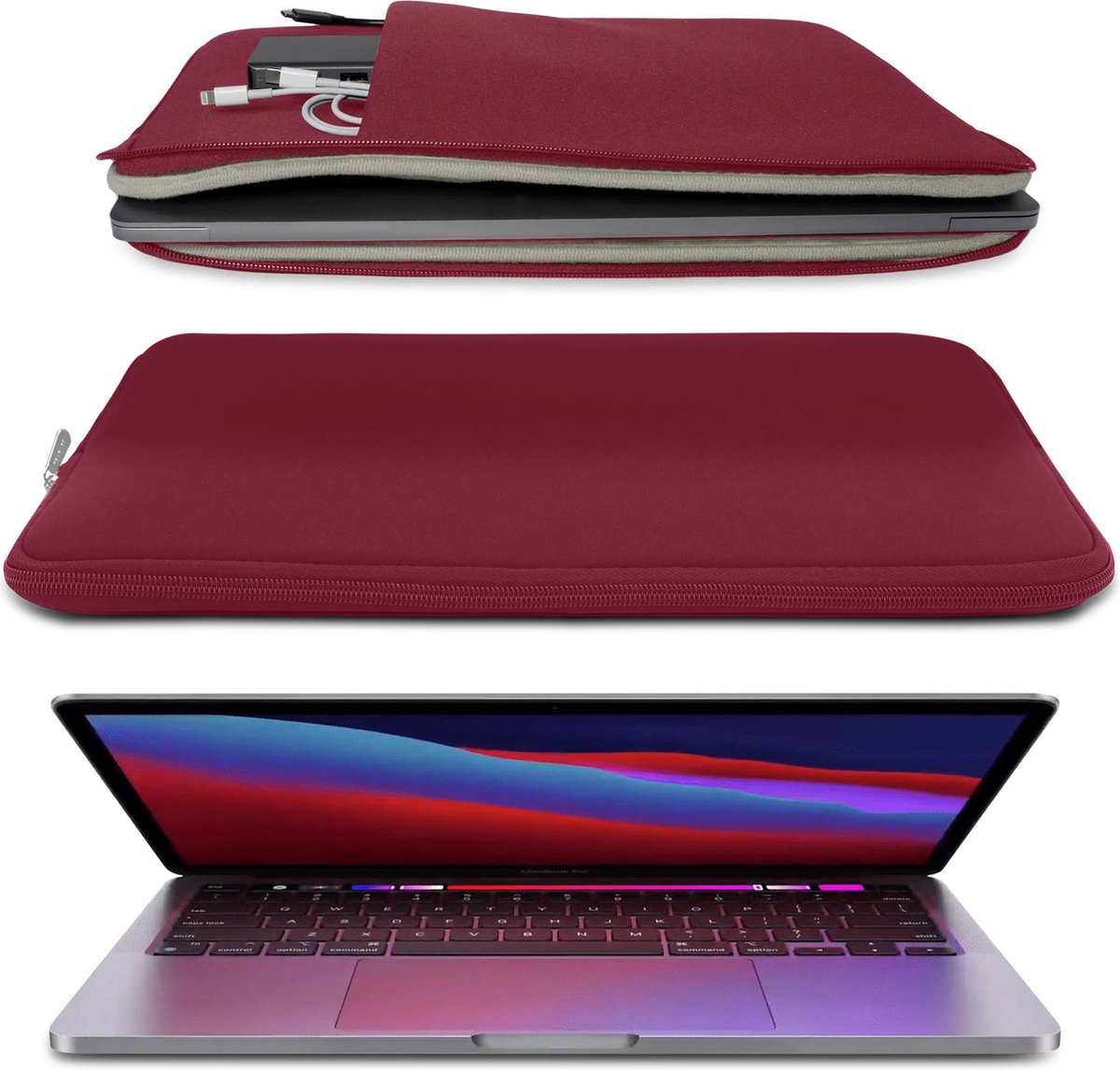 Laptophoes 14-15,6 inch waterafstotend krasbestendig soft velvet binnenkant dun model bordeaux - Afbeelding 4