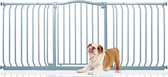 Bettacare Hondenhekje met Gebogen Bovenkant Assortiment, 170cm - 179cm (69 opties beschikbaar), Mat Grijs, Drukfit Hekje voor Hond en Puppy, Hekje voor Huisdieren en Honden, Eenvoudige Installatie