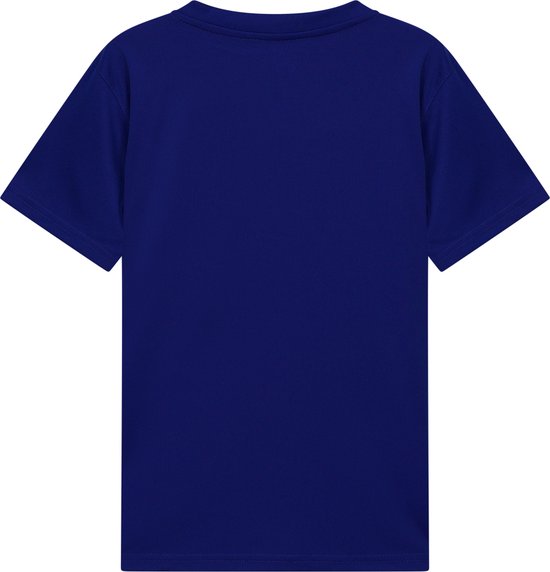 Achterkant van een effen blauw Chelsea FC kinder voetbalshirt.