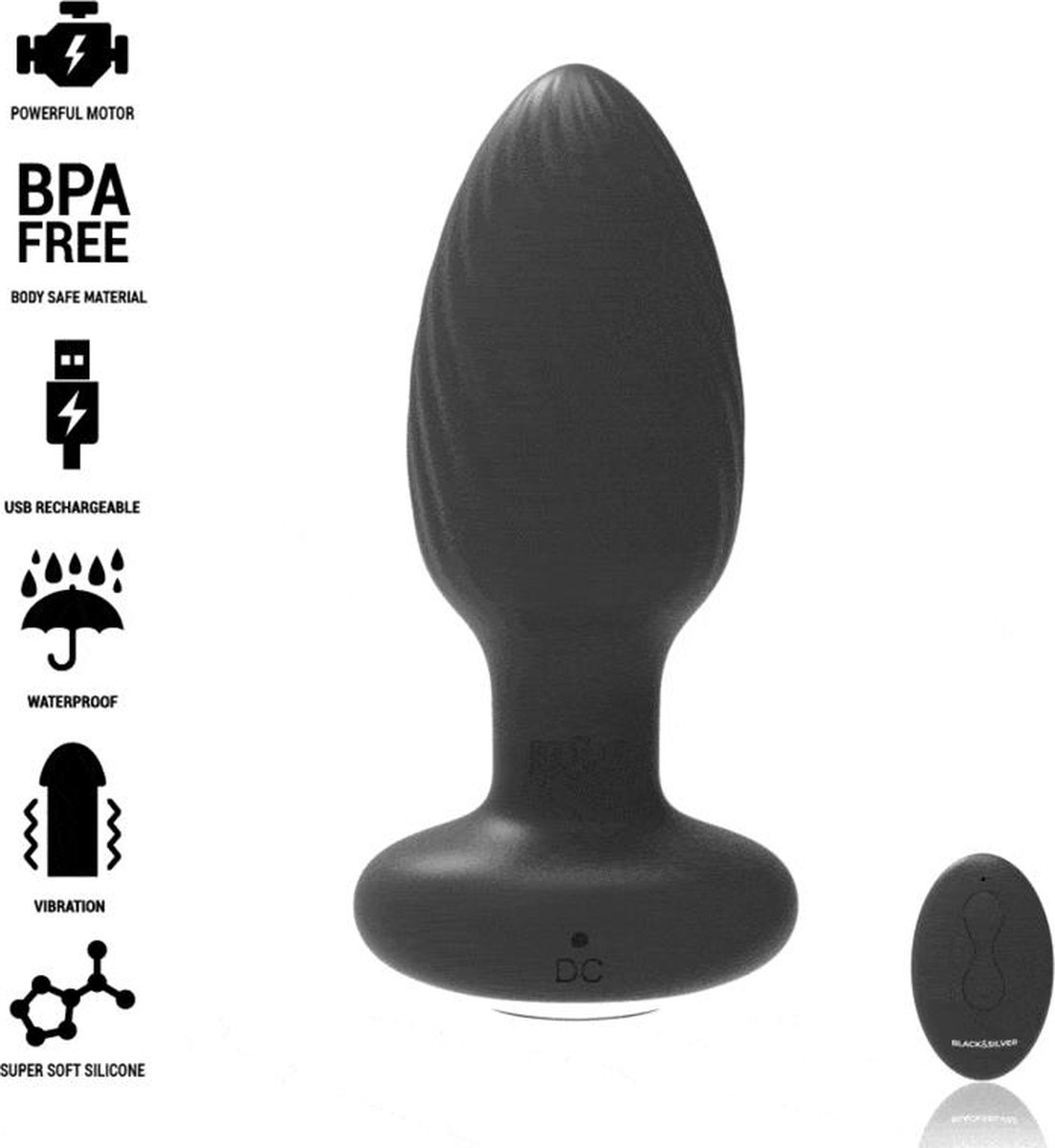 BLACK and SILVER | Black and silver - Wells Anal Plug Silicone Remote Control