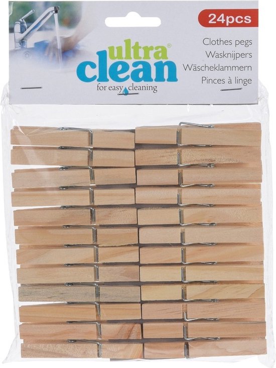 Panier à pinces à linge avec crochet de suspension - blanc - et 48x pinces à linge en bois 7 cm - linge suspendu