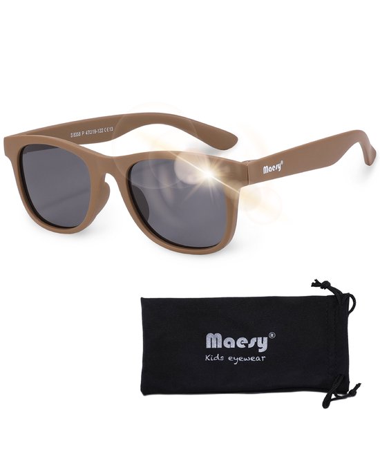 Maesy - lunettes de soleil pour enfants Lino - courbure flexible - protection UV400 polarisée - tout-petits et enfants d'âge préscolaire - garçons et filles - lunettes de soleil pour enfants carrées - marron taupe