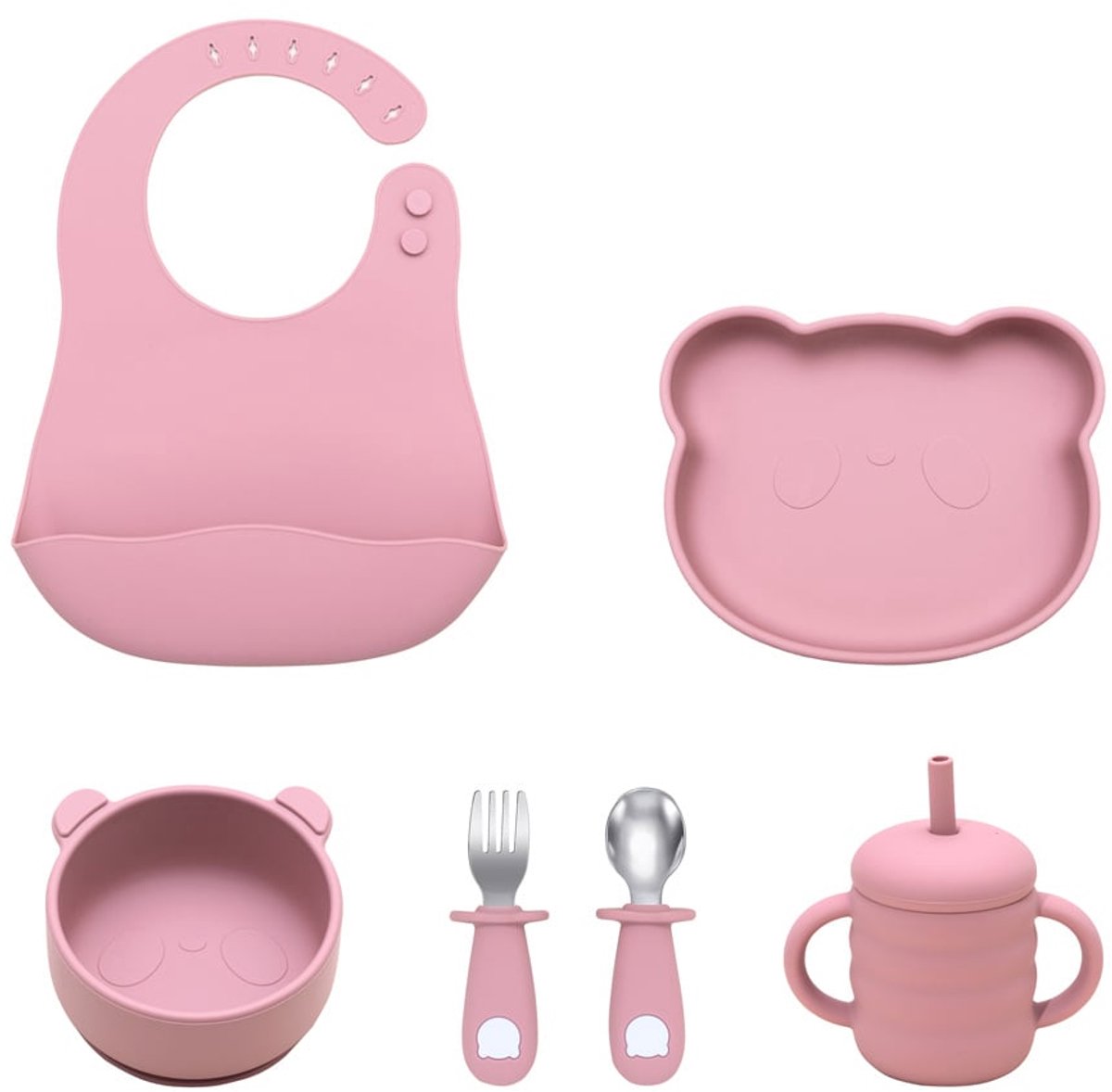 Goedkoopste Dutsi - Beertje - Baby Eetset - Perfecte Starterset voor Jonge Eters - Oudroze