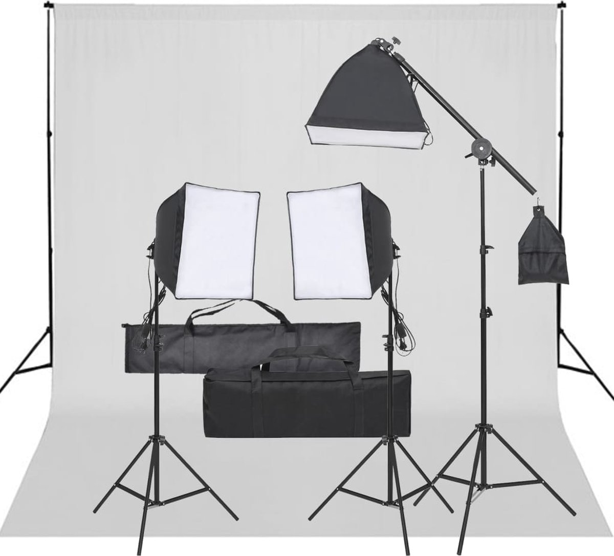 The Living Store Studioverlichtingsset - Fotostudioset - 40 x 40 cm - LED-lamp - 100W - 5600K - Aluminium - Zwart