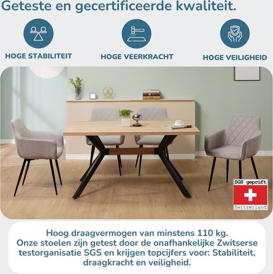 ALBATROS Dora Eetkamerstoel met fluwelen bekleding, set van 4, beige