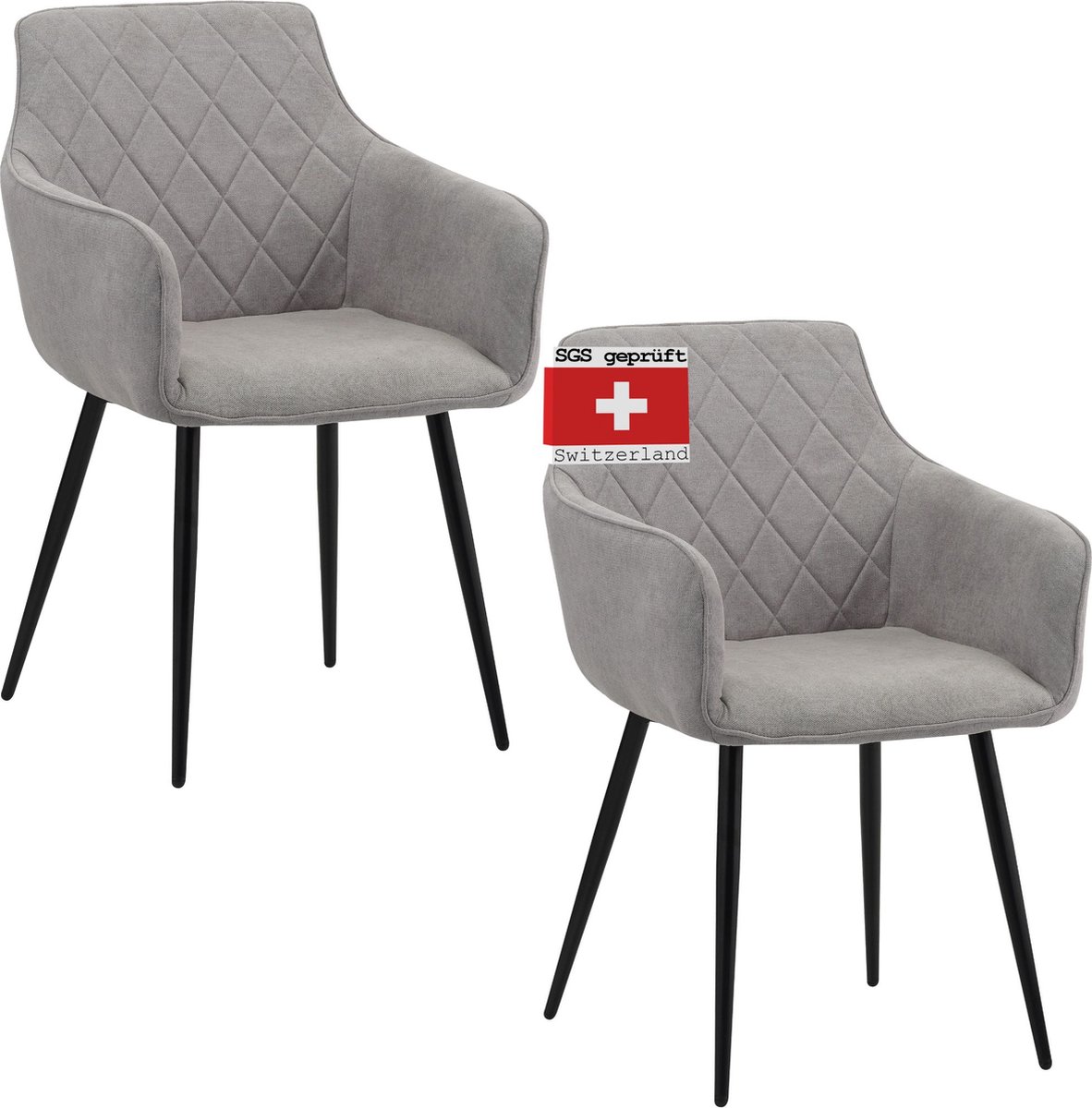 Albatros International ALBATROS Eetkamerstoelen Sila, Set van 2 of 1 - Stijlvol Ontwerp, Bekleding van Stof, SGS-goedgekeurde Gestoffeerde Stoel - Moderne Keukenstoel, Eetkamerstoel of Eettafelstoel Grijs