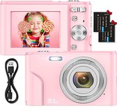 Vlog Camera Kinderen - Digitale Kindercamera - Kinderfototoestel - Kindercamera Digitaal - met 2 batterij - Roze