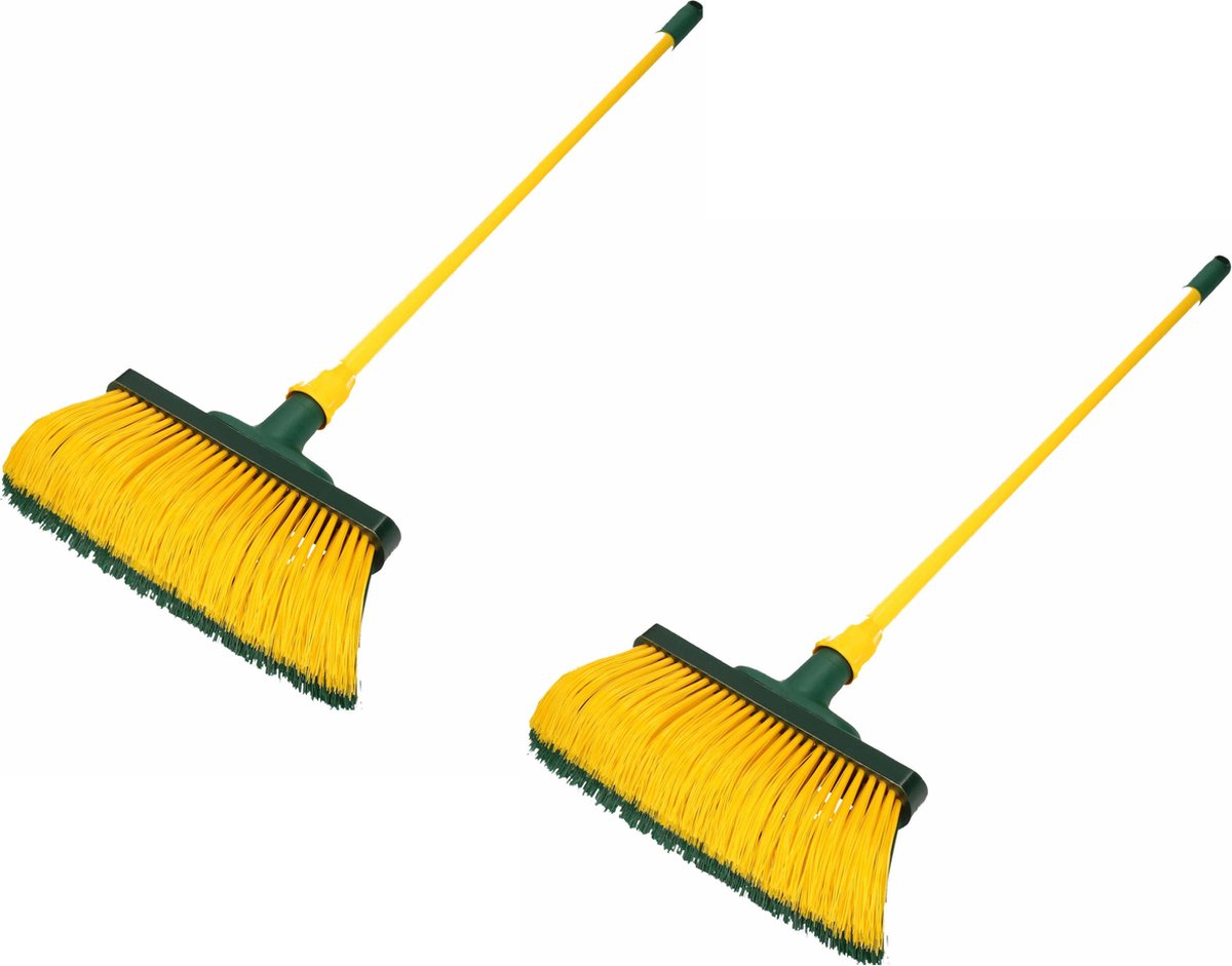 Goedkoopste Set van 2x stuks klauwbezems voor buiten 28 cm met uitschuifbare steel 70-140 cm - Tuingereedschap/Speciale bezems