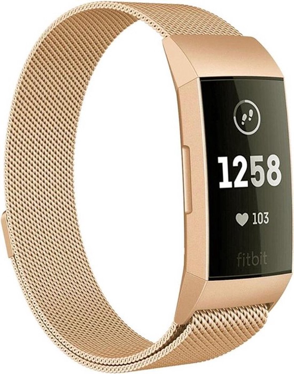 Shop4 - Geschikt voor Fitbit Charge 3 Bandje - Small Metaal Goud