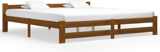 The Living Store Bedframe Scandinavisch - Massief grenenhout - 204 x 207 x 55 cm - Honingbruin