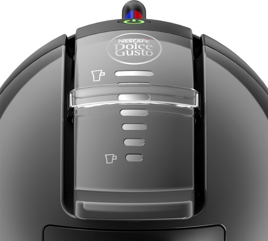 Gros plan sur le dessus de la machine à café Krups Mini Me noire avec le logo Nescafé Dolce Gusto.