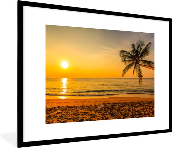 Fotolijst incl. Poster - Palmboom - Strand - Zonsondergang - Zee - 80x60 cm - Posterlijst