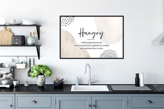 Fotolijst incl. Poster - Hangry - Spreuken - Hangry definitie - Woordenboek - Quotes - 120x80 cm - Posterlijst