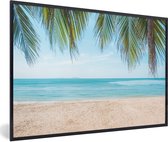Photo encadrée - Feuilles de palmier suspendues au dessus du cadre photo plage noir sans passe partout 90x60 cm - Affiche encadrée (Décoration murale salon / chambre) / Mer et plage