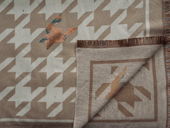 Bijoutheek Sjaal (Fashion) Pied-de-poule patroon (190 x 70cm) Beige