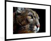 Photo encadrée - Puma sur fond noir cadre photo noir avec passe partout blanc 60x90 90x60 cm - Affiche encadrée (Décoration murale salon / chambre)