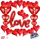 Fissaly 22 Stuks Liefde & Hartjes Decoratie Set met Helium Ballonnen en Lint – I Love you – voor Hem & Haar Cadeautje - Rood - Valentijn