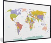 Fotolijst incl. Poster - Wereldkaart - Topografie - Kleuren - Kind - Jongen - Meiden - 30x20 cm - Posterlijst