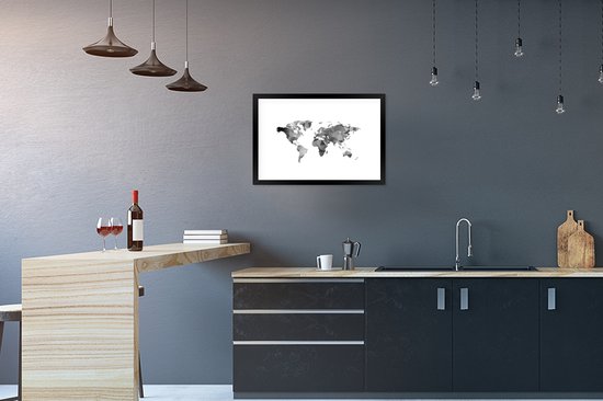 Cadre photo avec affiche - Carte du Wereldkaart - Zwart - Grijs - Wit - Enfants - Garçons - Filles - 60x40 cm - Cadre pour affiche