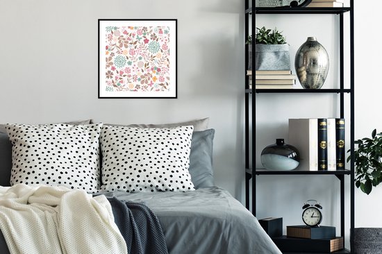 Poster in lijst - Fotolijst 40x40 cm - Posters - Bloemen - Patronen - Kleuren - Posterlijst zwart - Decoratie - Wanddecoratie woonkamer - Muurdecoratie slaapkamer