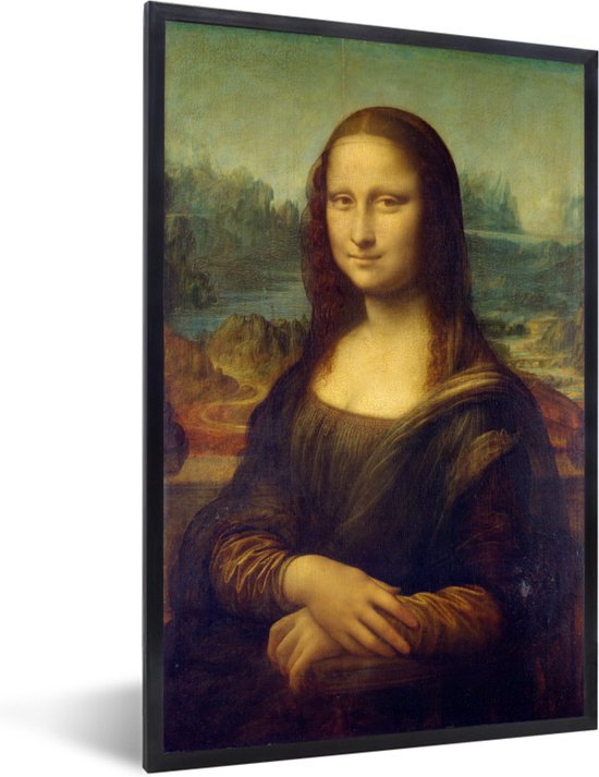 Image encadrée - Mona Lisa - Cadre photo Leonardo da Vinci noir sans passe partout 80x120 cm - Affiche encadrée (Décoration murale salon / chambre)