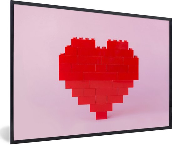 Coeur rouge formé par un cadre photo Lego noir sans support