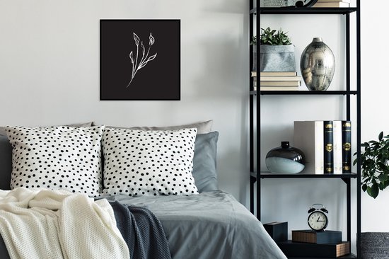 Photo Line- Illustration art ligne Lys d'arum sur fond noir Cadre photo noir sans passe-partout 40x40 cm - Affiche encadrée (Décoration murale salon / chambre)