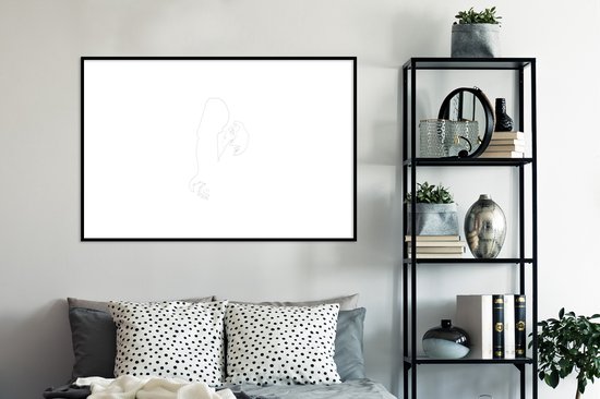 Photo en cadre - Line couple amoureux sur fond blanc Cadre photo noir avec passe-partout blanc 80x120 120x80 cm - Affiche sous cadre (Décoration murale salon / chambre)