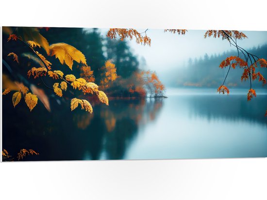 PVC Schuimplaat - Boom - Herfst - Water - 100x50 cm Foto op PVC Schuimplaat (Met Ophangsysteem)